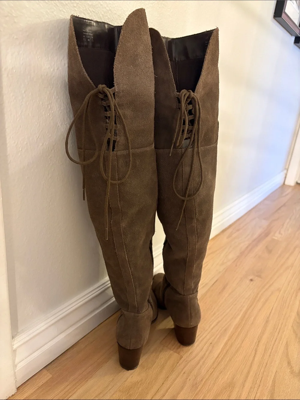 Aldo Lace Up Women's Over-the-Knee Suede Boots in Taupe